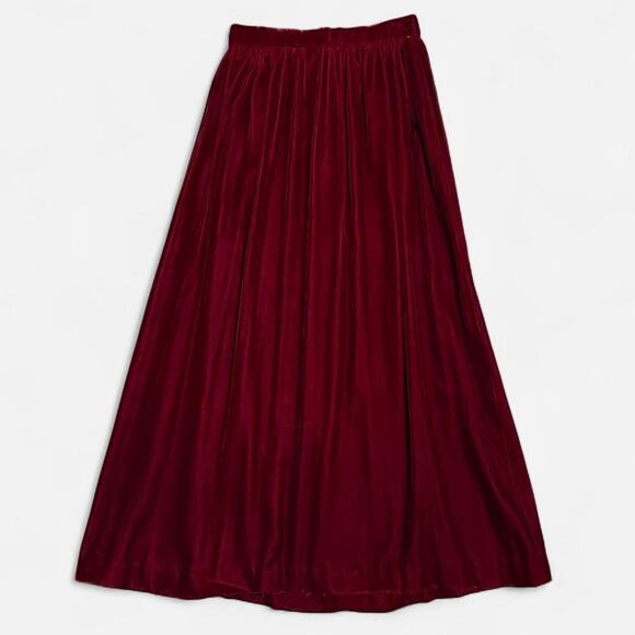 Vintage Dark Romantic Red Handmade Velvet Pleated Midi Skirt XS/XXS - Picture 5 of 8